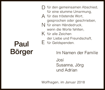 Traueranzeige von Paul Börger von HNA