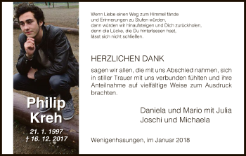 Traueranzeige von Philip Kreh von HNA