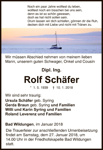 Traueranzeige von Rolf Schäfer von HNA
