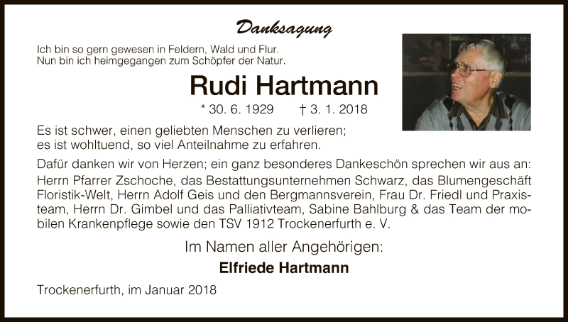 Traueranzeigen von Rudi Hartmann | Trauer.HNA.de