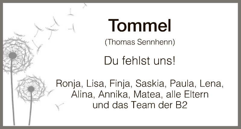  Traueranzeige für Thomas Sennhenn vom 24.01.2018 aus HNA