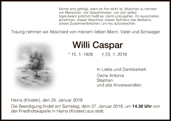 Traueranzeige von Willi Caspar von HNA