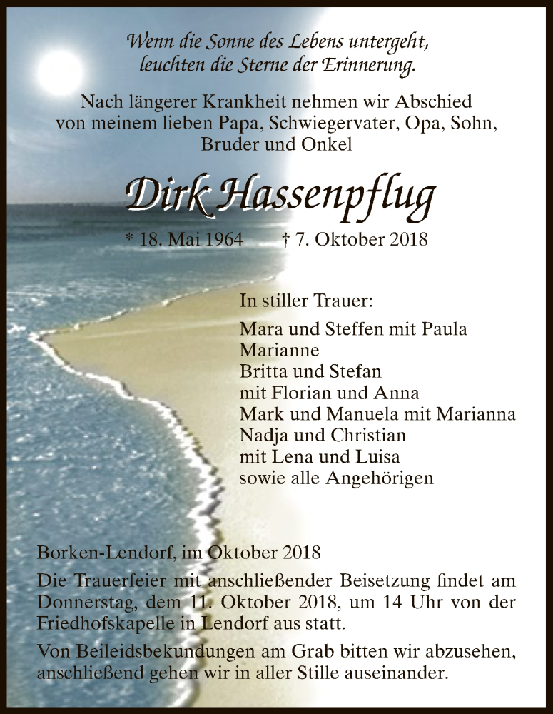  Traueranzeige für Dirk Hassenpflug vom 09.10.2018 aus HNA