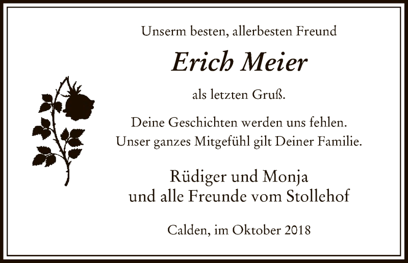  Traueranzeige für Erich Meier vom 27.10.2018 aus HNA