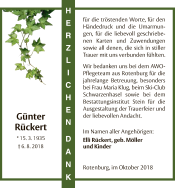 Traueranzeige von Günter Rückert von HNA