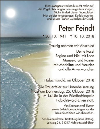 Traueranzeige von Peter Feindt von HNA