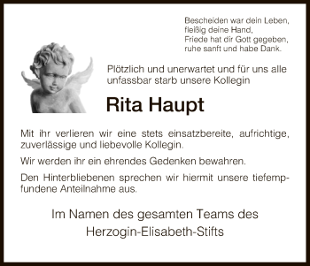 Traueranzeige von Rita Haupt von HNA