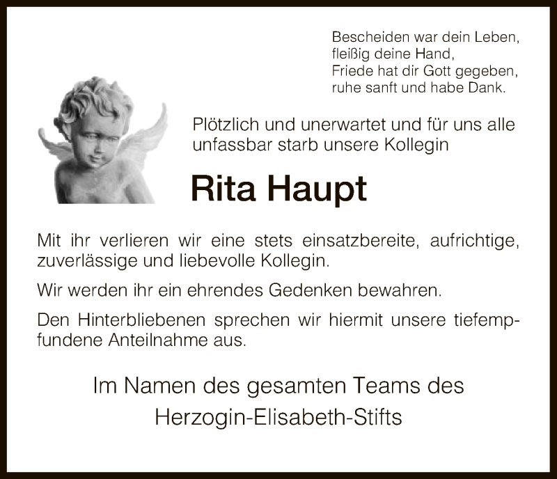  Traueranzeige für Rita Haupt vom 03.10.2018 aus HNA