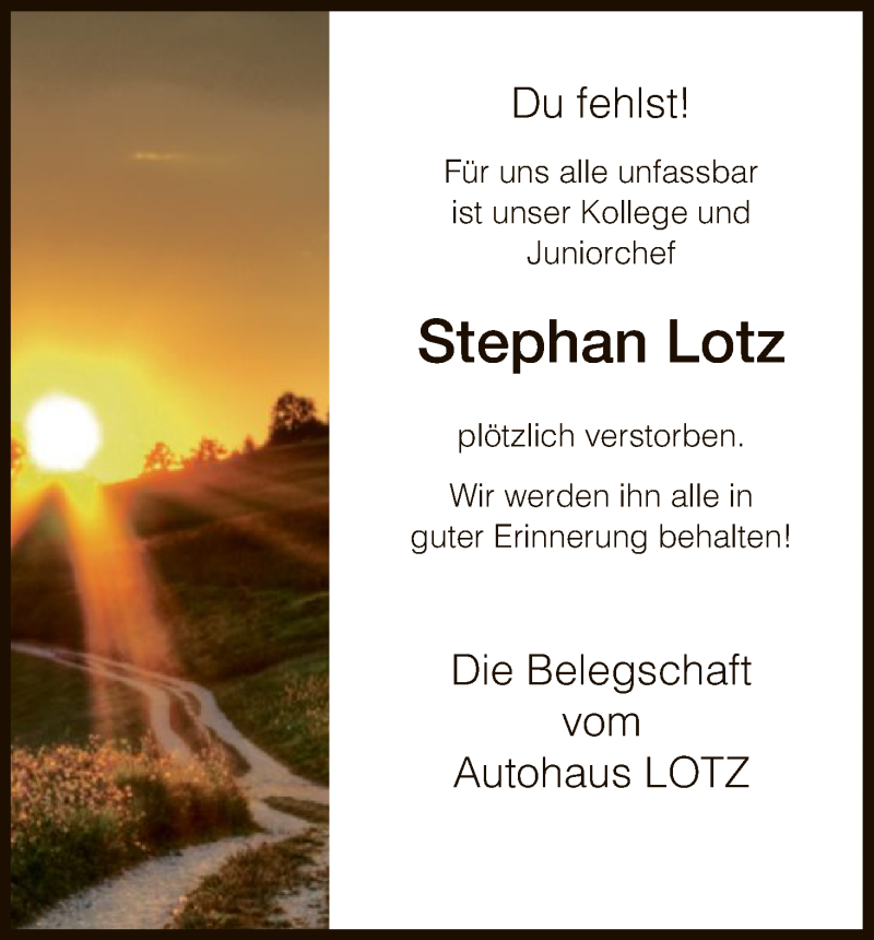  Traueranzeige für Stephan Lotz vom 27.10.2018 aus HNA