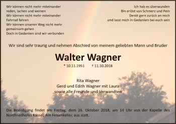 Traueranzeige von Walter Wagner von HNA