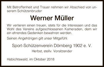 Traueranzeige von Werner Müller von HNA