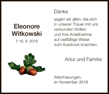 Traueranzeige von Eleonore Witkowski von HNA
