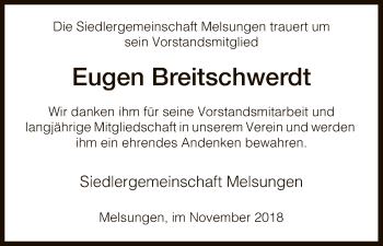 Traueranzeige von Eugen Breitschwerdt von HNA