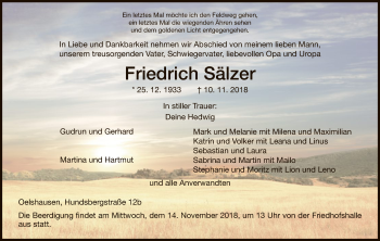 Traueranzeige von Friedrich Sälzer von HNA