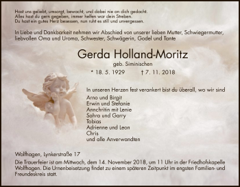 Traueranzeige von Gerda Holland-Moritz von HNA