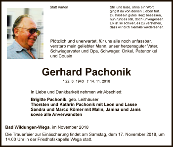 Traueranzeige von Gerhard Pachonik von HNA