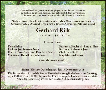 Traueranzeige von Gerhard Rilk von HNA