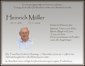 Traueranzeige von Heinrich Müller von HNA