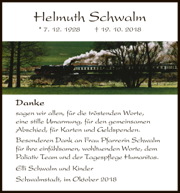 Traueranzeige von Helmuth Schwalm von HNA