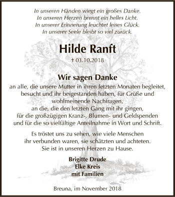 Traueranzeige von Hilde Ranft von HNA