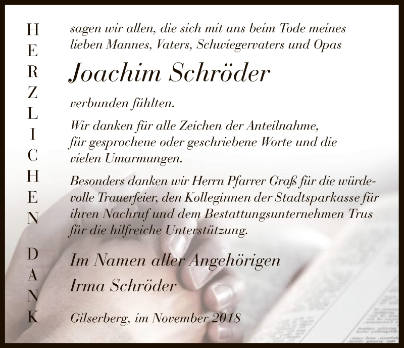  Traueranzeige für Joachim Schröder vom 07.11.2018 aus HNA