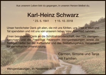 Traueranzeige von Karl-Heinz Schwarz von HNA