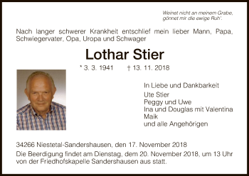 Traueranzeige von Lothar Stier von HNA