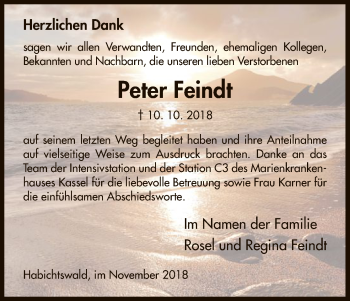 Traueranzeige von Peter Feindt von HNA