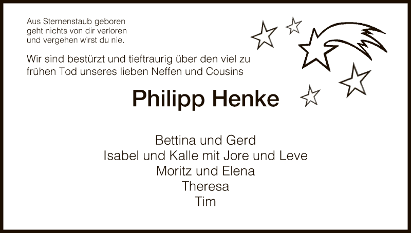  Traueranzeige für Philipp Henke vom 13.11.2018 aus HNA