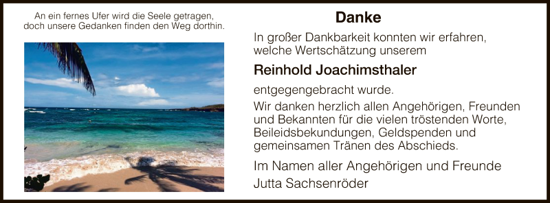  Traueranzeige für Reinhold Joachimsthaler vom 09.11.2018 aus HNA
