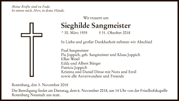 Traueranzeige von Sieghilde Sangmeister von HNA