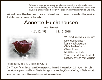 Traueranzeige von Annette Huchthausen von HNA