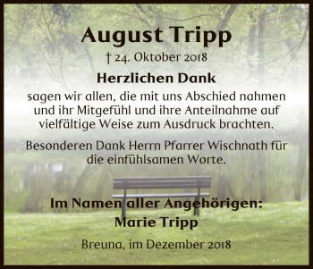 Traueranzeige von August Tripp von HNA