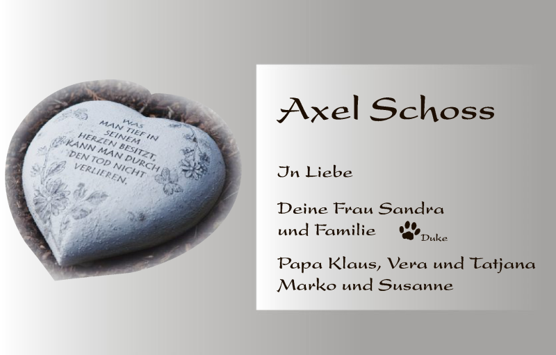 Traueranzeige für Axel Schoss vom 08.12.2018 aus HNA