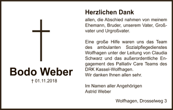 Traueranzeige von Bodo Weber von HNA