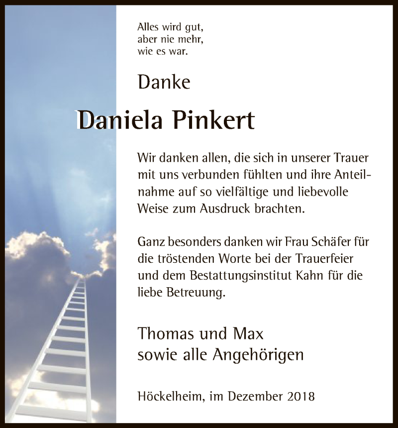  Traueranzeige für Daniela Pinkert vom 08.12.2018 aus HNA