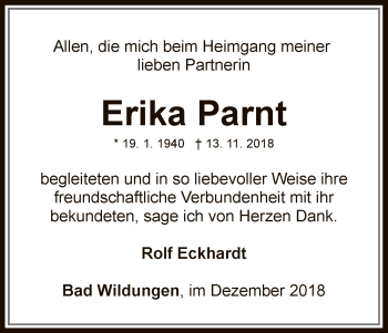 Traueranzeige von Erika Parnt von HNA