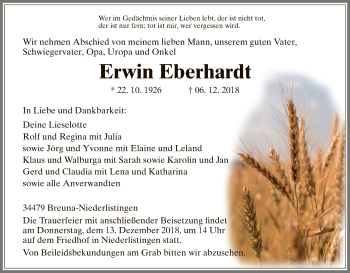 Traueranzeige von Erwin Eberhardt von HNA