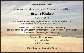 Traueranzeige von Erwin Rietze von HNA
