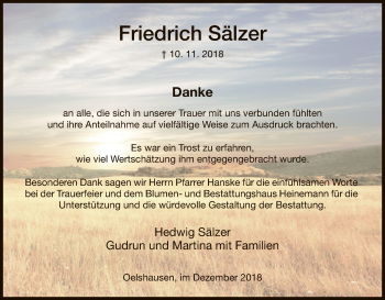 Traueranzeige von Friedrich Sälzer von HNA