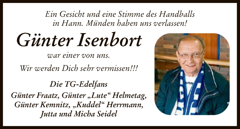  Traueranzeige für Günter Isenbort vom 15.12.2018 aus HNA