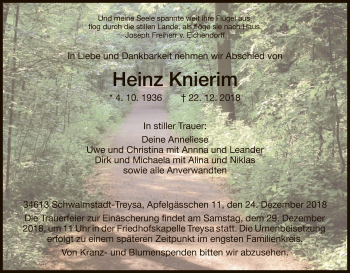 Traueranzeige von Heinz Knierim von HNA