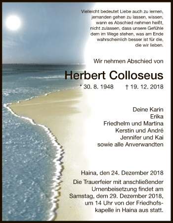 Traueranzeige von Herbert Colloseus von HNA