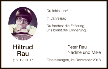 Traueranzeige von Hiltrud Rau von HNA