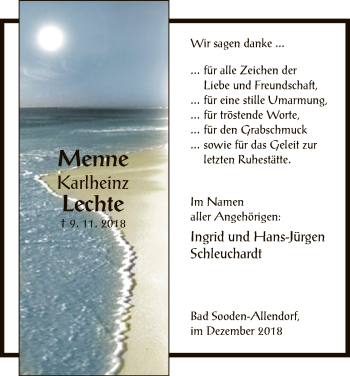 Traueranzeige von Karlheinz Lechte von HNA