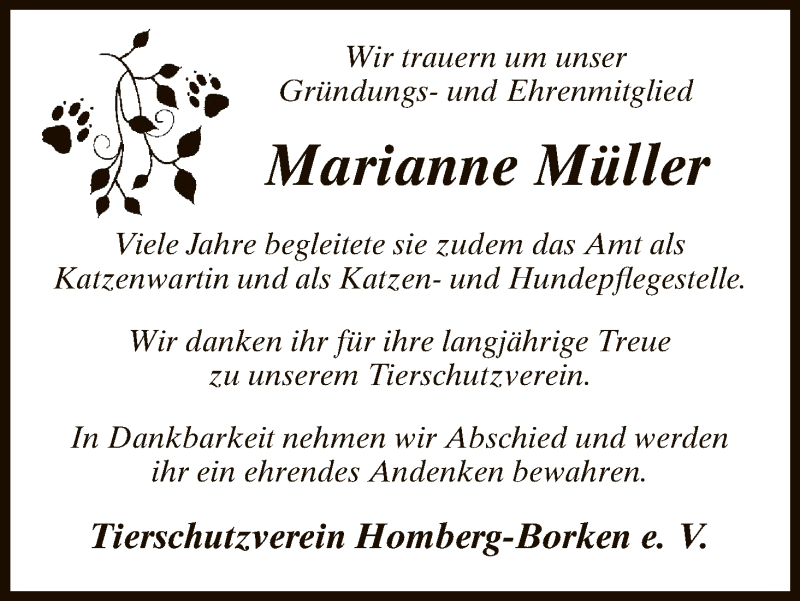  Traueranzeige für Marianne Müller vom 22.12.2018 aus HNA