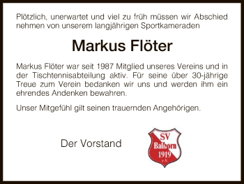 Traueranzeige von Markus Flöter von HNA