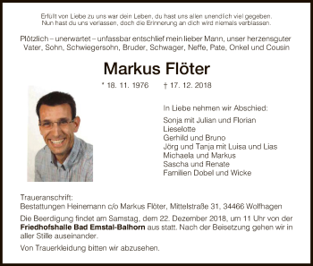 Traueranzeige von Markus Flöter von HNA