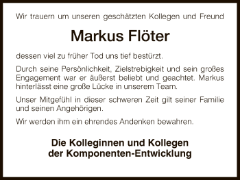 Traueranzeige von Markus Flöter von HNA