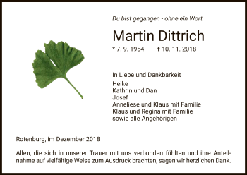 Traueranzeige von Martin Dittrich von HNA